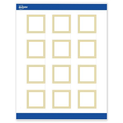 Avery Printable Square Labels, Gold Multi-Lined Border, 2" x 2", Matte White Square Labels, Permanent, Laser/Inkjet, 120ct, Great for Product Labels