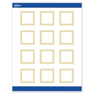 Avery Printable Square Labels, Gold Multi-Lined Border, 2" x 2", Matte White Square Labels, Permanent, Laser/Inkjet, 120ct, Great for Product Labels - 1 of 4