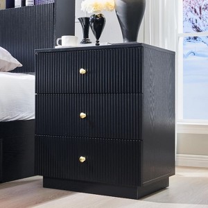 SinCiDo Fluted Nightstand with Charging Station, 21.65" Wide Modern Wood Bedside Table w/3 Storage Drawers for Bedroom, Living Room - 1 of 4