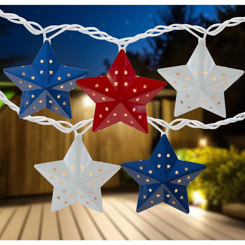 Northlight 10-Count Red and Blue Fourth of July Star String Light Set, 7.25ft White Wire, 2 of 9