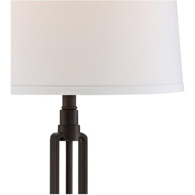 Franklin Iron Works Javier Industrial Table Lamp 24 1/2" High Bronze with USB Charging Port White Drum Shade for Bedroom Living Room Bedside Home Desk