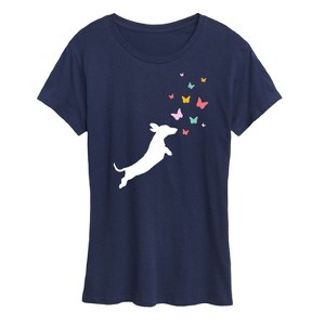 Women's - Instant Message - Dachshund Chasing Butterflies Short Sleeve Graphic T-Shirt - 1 of 4