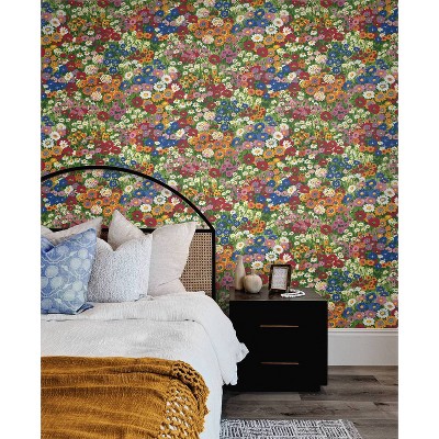 Multicolored Vinyl Floral Meadow Peel and Stick Wallpaper Roll
