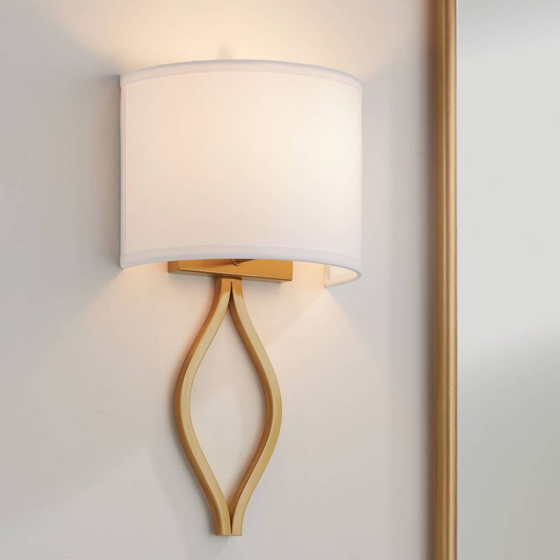 Possini Euro Design Modern Wall Light Sconce Warm Brass Hardwired 19 1/2" High Fixture Half Moon Linen Shade for Bedroom Living Room, 2 of 9