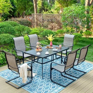 7pc Patio Dining Set with Rectangle Table with 1.57" Umbrella Hole & Steel C-Spring Arm Chairs - Captiva Designs - 1 of 4