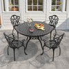 5-Piece Cast Aluminum Outdoor Dining Set with Beige Cushions, Round Table & Ergonomic Chairs - for Patio, Backyard - 2 of 4