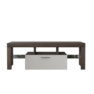 Gulches Brown White TV Stand Entertainment Center Fits TVs up to 55 in with Toughened Glass Shelf Adjustable Feet Brand Hardware 20 Min Quick Assembly - 1 of 4