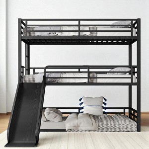 Twin XL Over Twin XL Over Twin XL Metal Triple Bunk Bed with Slide and Guardrails, Space-Saving Heavy-Duty Frame ,kids bed - 1 of 4