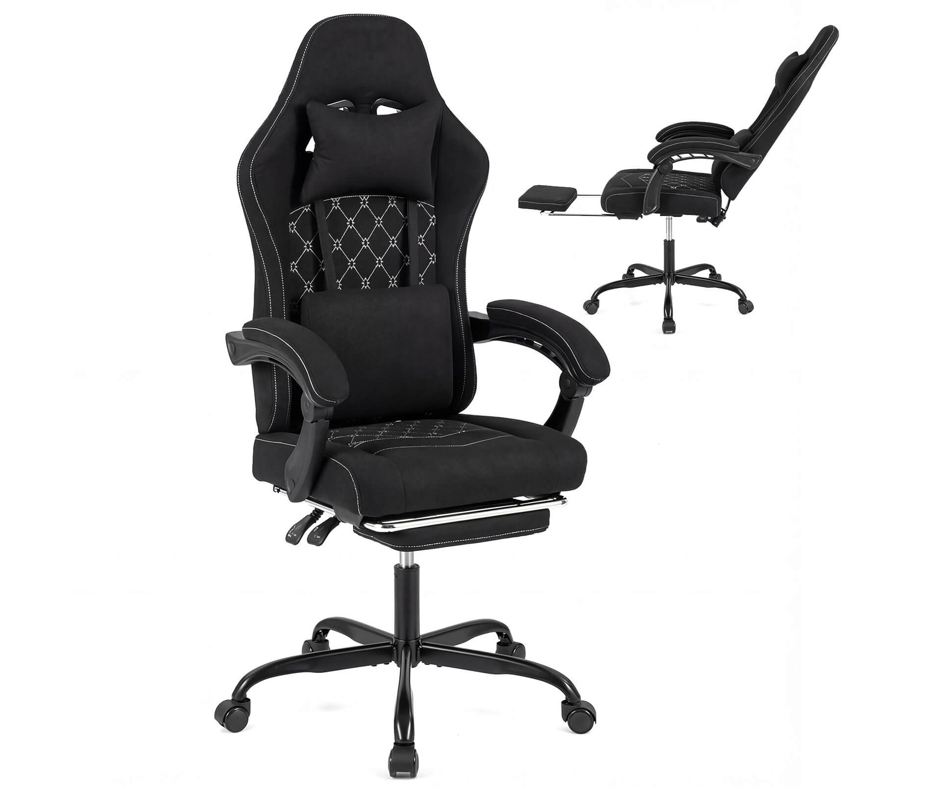 Costway Height Adjustable Computer Chair with Headrest, Lumbar Support, Linkage Armrests Black