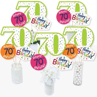 Big Dot of Happiness 70th Birthday - Cheerful Happy Birthday - Colorful Seventieth Birthday Party Centerpiece Sticks - Table Toppers - Set of 15