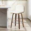 Bekrvio 26" Swivel Counter Height Bar Stools Set of 1 – Mid-Century Modern Upholstered PU Leather & Walnut Bentwood Legs, for Kitchen Island (White) - 2 of 4