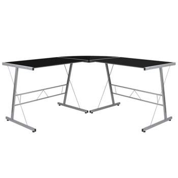 BlackArc L-Shaped Gaming Desk with Tempered Glass Top and Powder Coated Steel Frame