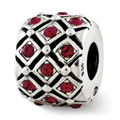 Black Bow Jewelry Sterling Silver with Dark Pink Crystals July Lattice Bead Charm