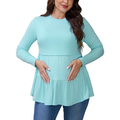 INSPIRE CHIC Women's Nursing Top Ruffle Pleated Long Sleeve Tunic Rayon Postpartum Breastfeeding Shirt Pregnancy Clothes