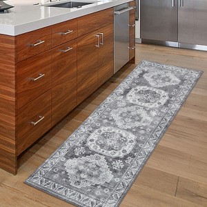 Washable Non Slip Low Pile Area Rug for Living Room Vintage Floral Indoor Carpet Stain Resistant Foldable Floor Cover - 1 of 4