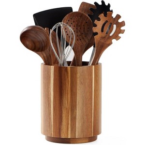 Utensil Holder for Kitchen Counter, 360° Rotating 7.2" Wooden Cooking Utensil Crock for Countertop - 1 of 4