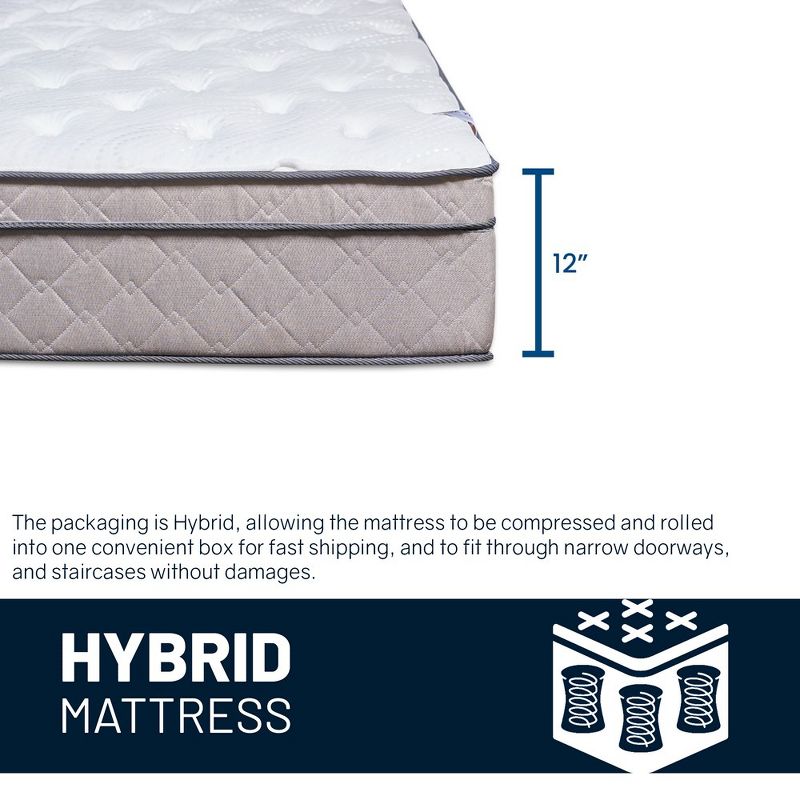 Continental Sleep, 12-Inch Ultra Plush Euro Top Single Sided Hybrid Mattress, Compatible with Adjustable Bed, 6 of 7