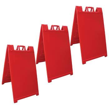 Plasticade Signicade Portable Storable Folding Heavy Duty Plastic A-Frame Double-Sided Sidewalk Sign with Locking Hinges, Red (3 Pack)