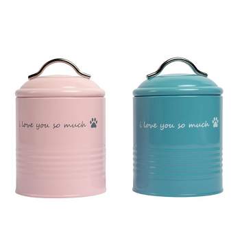 American Pet Supplies I Love You So Much Dog Treat Canister Gift Set (Pink and Blue)