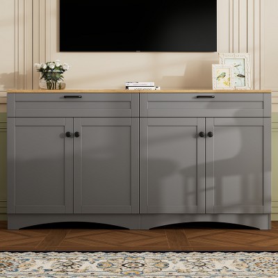 Farmhouse Storage Cabinet For 70-inch TV, Multi-functional Bookshelf Cabinet, Wood-grain Pantry W/Adjustable Shelving For Living Room Bedroom