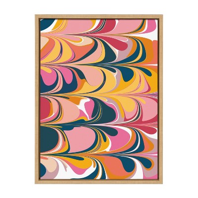 Colorful Abstract Swirls Canvas Print with Natural Frame