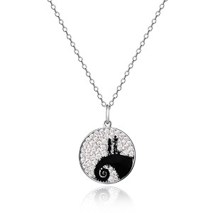 Disney The Nightmare Before Christmas Womens Sterling Silver and Cubic Zirconia Jack and Sally Moon Necklace, 18'' - 1 of 4