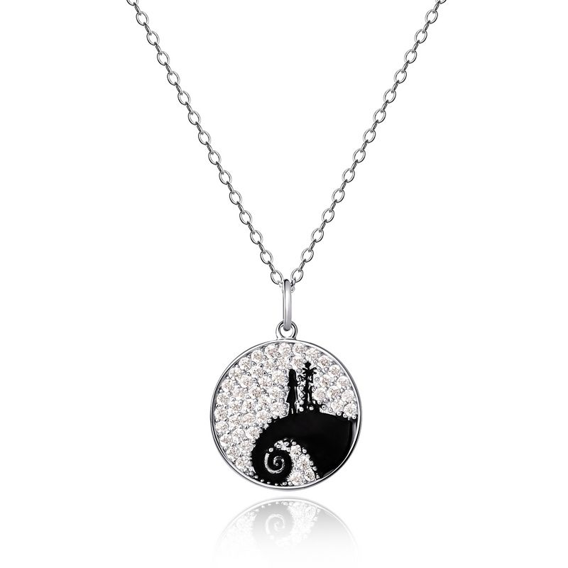 Disney The Nightmare Before Christmas Womens Sterling Silver and Cubic Zirconia Jack and Sally Moon Necklace, 18'', 1 of 6