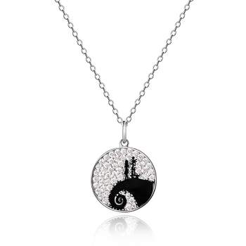 Disney The Nightmare Before Christmas Womens Sterling Silver and Cubic Zirconia Jack and Sally Moon Necklace, 18''