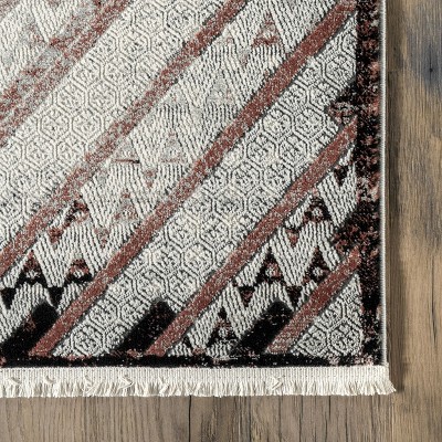 Red Geometric Synthetic Easy Care Area Rug