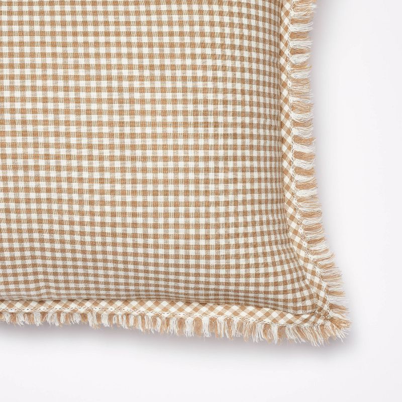 Oblong Gingham with Hemstitch and Raw Edge Decorative Throw Pillow Camel - Threshold&#8482; designed with Studio McGee, 4 of 12
