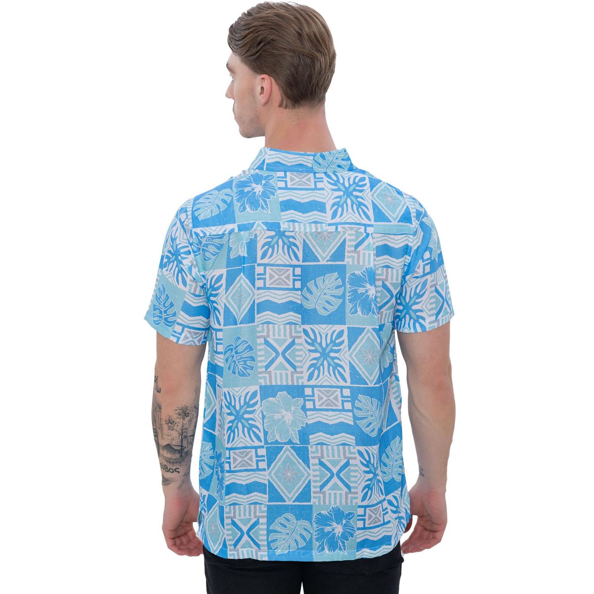 HAPPY BAY Mens Hawaiian Shirts Short Sleeve Button Down Shirt Mens Holiday Beach Shirts Casual Tropical Shirts for Men Funny XXL Abstract Leafs Blue - thumbnail 2
