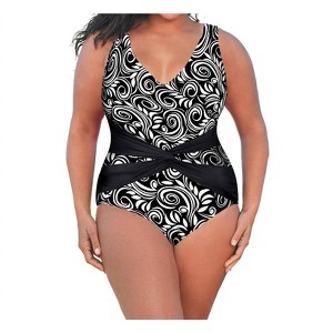 Women's Plus Size V-Neck Twist Front One Piece Swimsuit - Always for Me - 1 of 3
