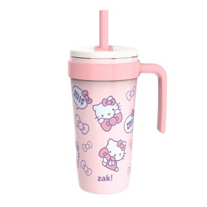 Zak Designs 18oz Hello Kitty Stainless Steel Vacuum Fairway Straw Tumbler Pink - 1 of 4