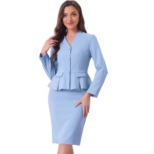 INSPIRE CHIC Women's Long Sleeve Collarless Peplum Blazer and Pencil Skirts Suit Set 2 Pcs - 1 of 4
