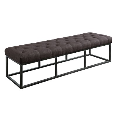 Midnight Charcoal Tufted Bench with Iron Legs, 72.5"