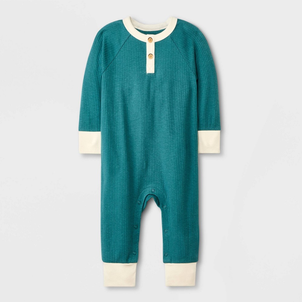 size 12M Baby Boys' Ribbed Henley Romper - Cat & Jack Green