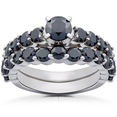 Pompeii3 2 ct Black Diamond Engagement & Wedding Ring Set 14K White Gold