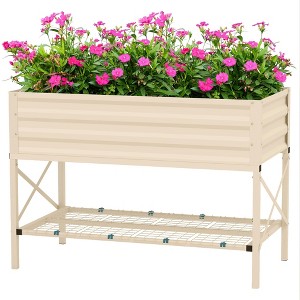 NAYSAYE Raised Garden Bed Galvanized Steel Elevated Planter Box with Storage Shelf for Vegetables Flowers and Herbs, White, 41.8"*21.3"*30" - 1 of 4