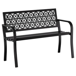 Huxxion 50" Outdoor Garden Bench, Iron Metal Frame Patio Bench with Backrest Armrests, Weatherproof Anti-Rust Outdoor Bench - 1 of 4
