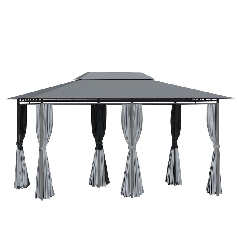 Outsunny 10' x 13' Outdoor Soft Top Gazebo Pergola with Curtains, 2-Tier Steel Frame Gazebo for Patio, 1 of 11