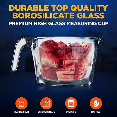 NutriChef 250 ml Clear Borosilicate Glass Measuring Cup with Red Decal Scale