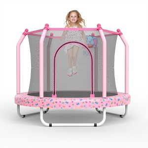 APRILSOUL Pink 55inch Trampoline for Kids Indoor and Outdoor, Small Toddler Trampoline with Basketball Hoop - 1 of 4