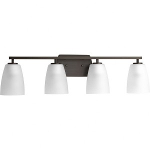 Progress Lighting Leap Collection 4-Light Bath Vanity in Brushed Nickel with Tapered Etched Glass Shades - 1 of 2