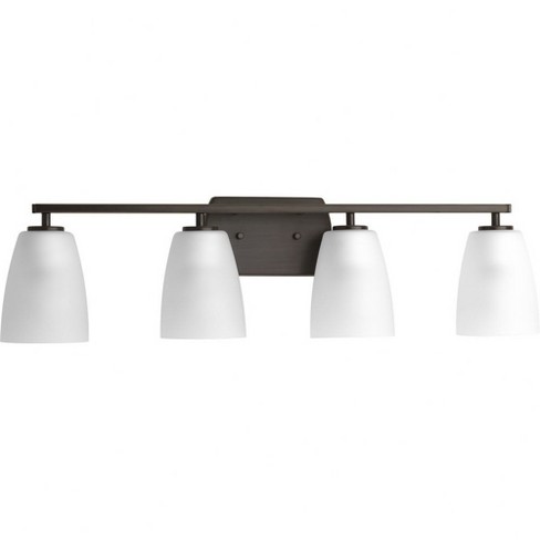 Progress Lighting Leap Collection 4-Light Bath Vanity in Brushed Nickel with Tapered Etched Glass Shades - image 1 of 2