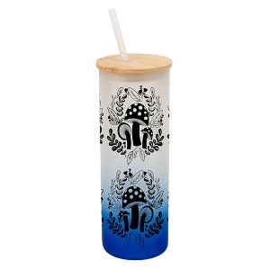 Elanze Designs Woodland Mushroom Flowers Wrap-Around Design 25 Ounce Frosted Gradient Glass On-The-Go Coffee Travel Skinny Tumbler Mug Cup, Bamboo Lid - 1 of 1