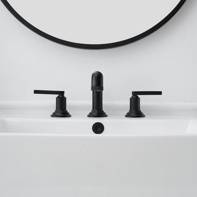 Matte Black Widespread Double Handle Bathroom Faucet with Metal Drain