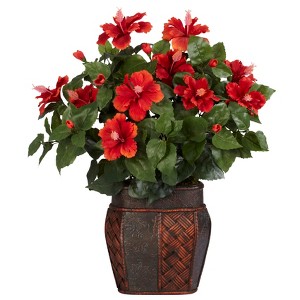 Nearly Natural Hibiscus with Vase Artificial Plant - 1 of 2
