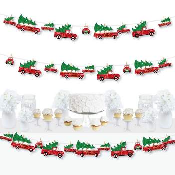 Big Dot of Happiness Merry Little Christmas Tree - Red Truck and Car Christmas Party DIY Decorations - Clothespin Garland Banner - 44 Pc
