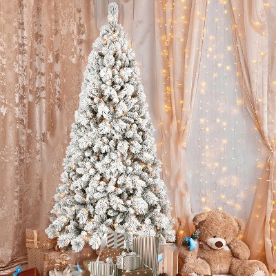 4FT Flocked Christmas Tree with 150 Warm White LED Lights – 350Tips, Snowy PVC & Hard Needle Branches, Hinged Design for Easy Setup