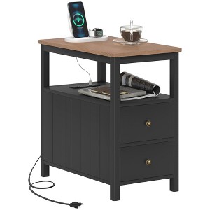 HOMCOM Narrow End Table with Charging Station and USB Ports for Living Room, Modern Side Table with Drawers, Shelf - 1 of 4